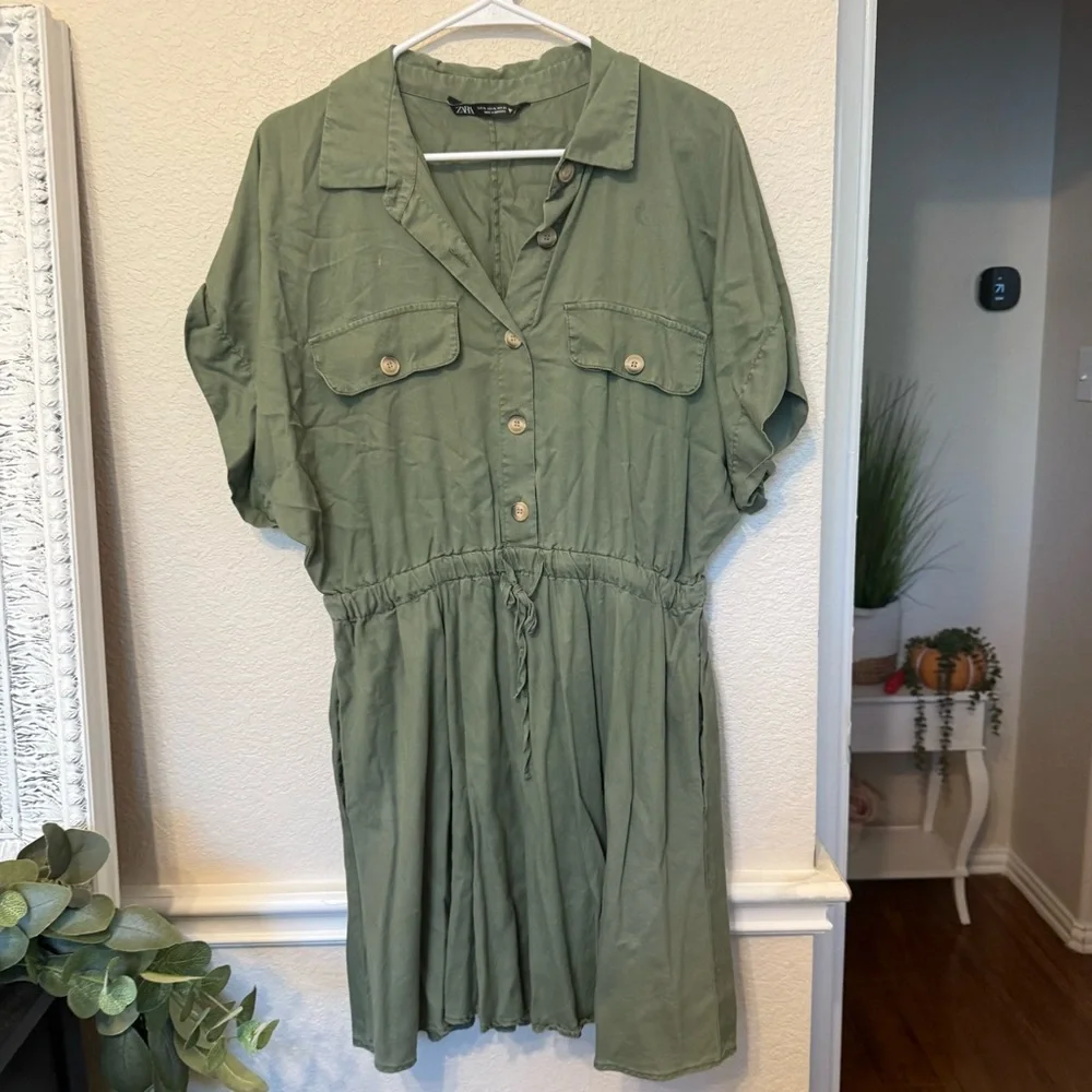 XL Zara military green button up dress
